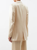 GABRIELA HEARST Satin Beige Elmore Double Breasted Blazer Jacket - House Of Huntington