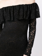 CAROLINE CONSTAS Alessia Black Floral Lace Off Shoulder Mini Dress - House Of Huntington