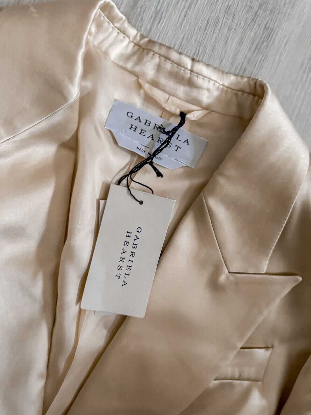 GABRIELA HEARST Satin Beige Elmore Double Breasted Blazer Jacket - House Of Huntington