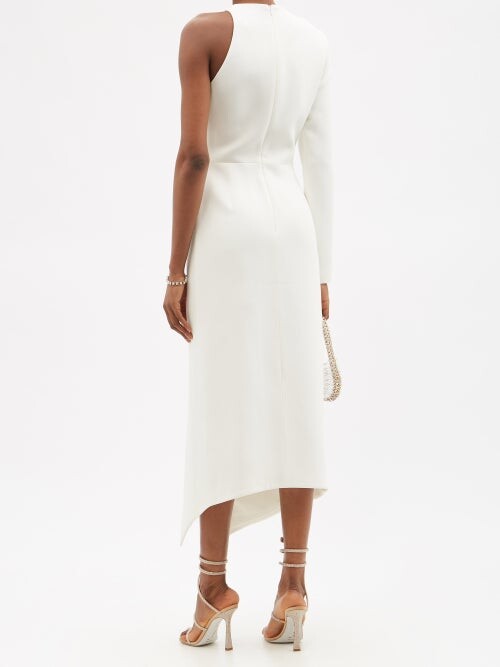 DAVID KOMA White Lace-Up Detail Crepe One Shoulder Midi Dress - House Of Huntington