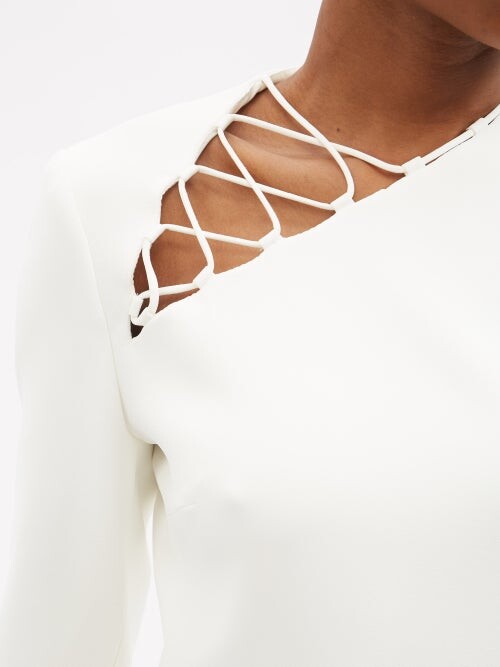 DAVID KOMA White Lace-Up Detail Crepe One Shoulder Midi Dress - House Of Huntington