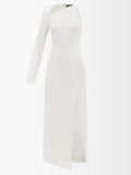 DAVID KOMA White Lace-Up Detail Crepe One Shoulder Midi Dress - House Of Huntington