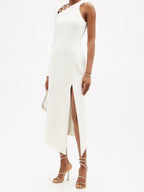 DAVID KOMA White Lace-Up Detail Crepe One Shoulder Midi Dress - House Of Huntington