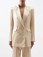 GABRIELA HEARST Satin Beige Elmore Double Breasted Blazer Jacket - House Of Huntington