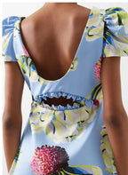 Kika Vargas Blue Floral Print Taffeta Cut-Out Mini Dress