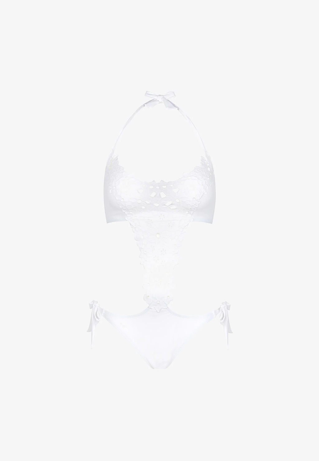 Pain De Sucre White Lace Eyelet Trinkini Swimsuit in Tiare