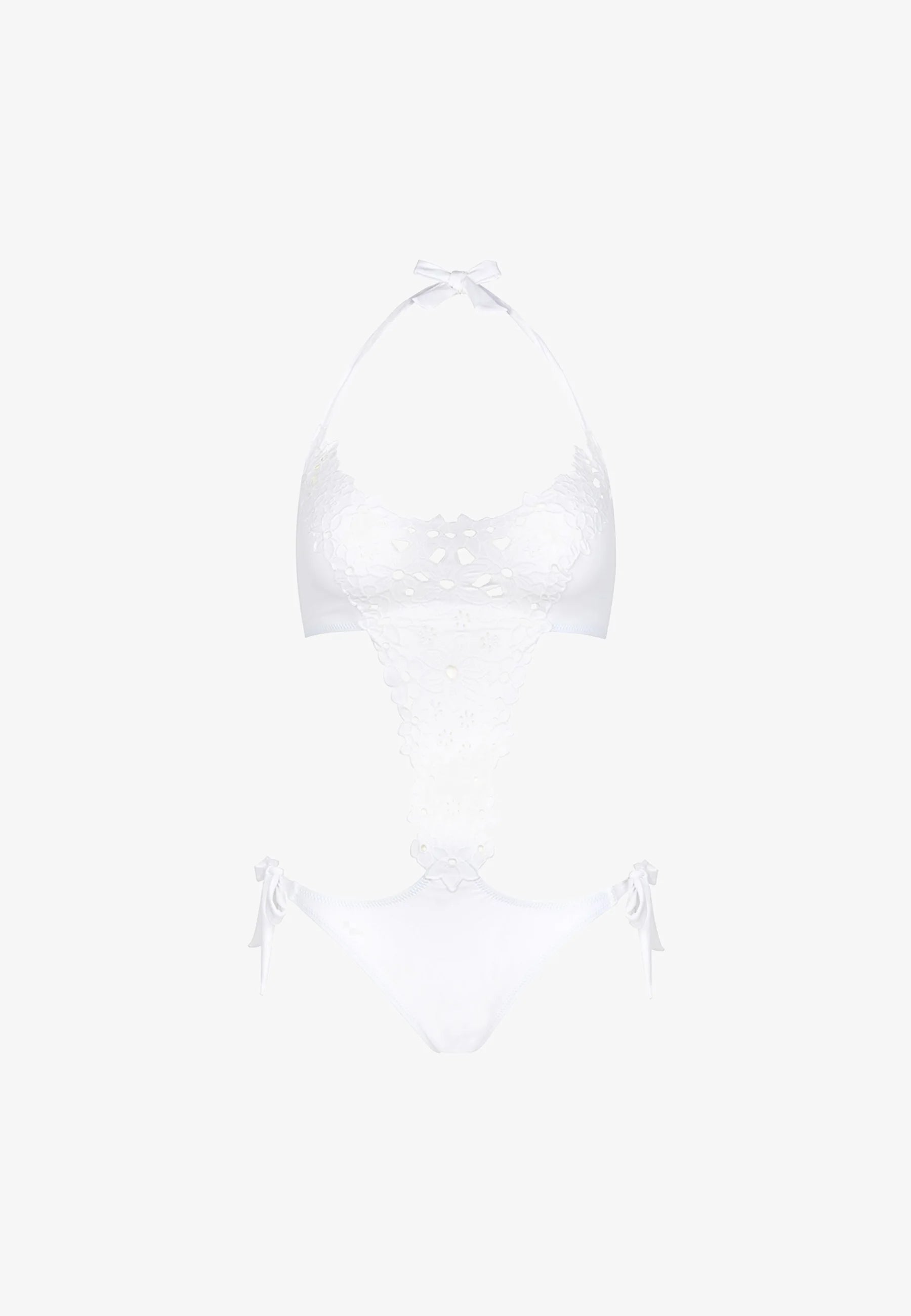 Pain De Sucre White Lace Eyelet Trinkini Swimsuit in Tiare