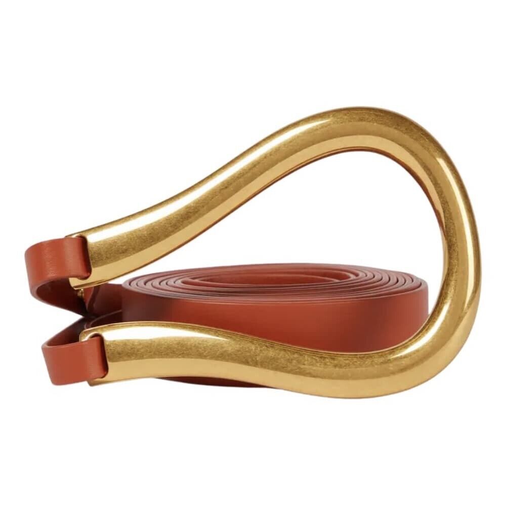 BOTTEGA VENETA Maple Brown Gold Horsebit Buckle Double Strap Belt