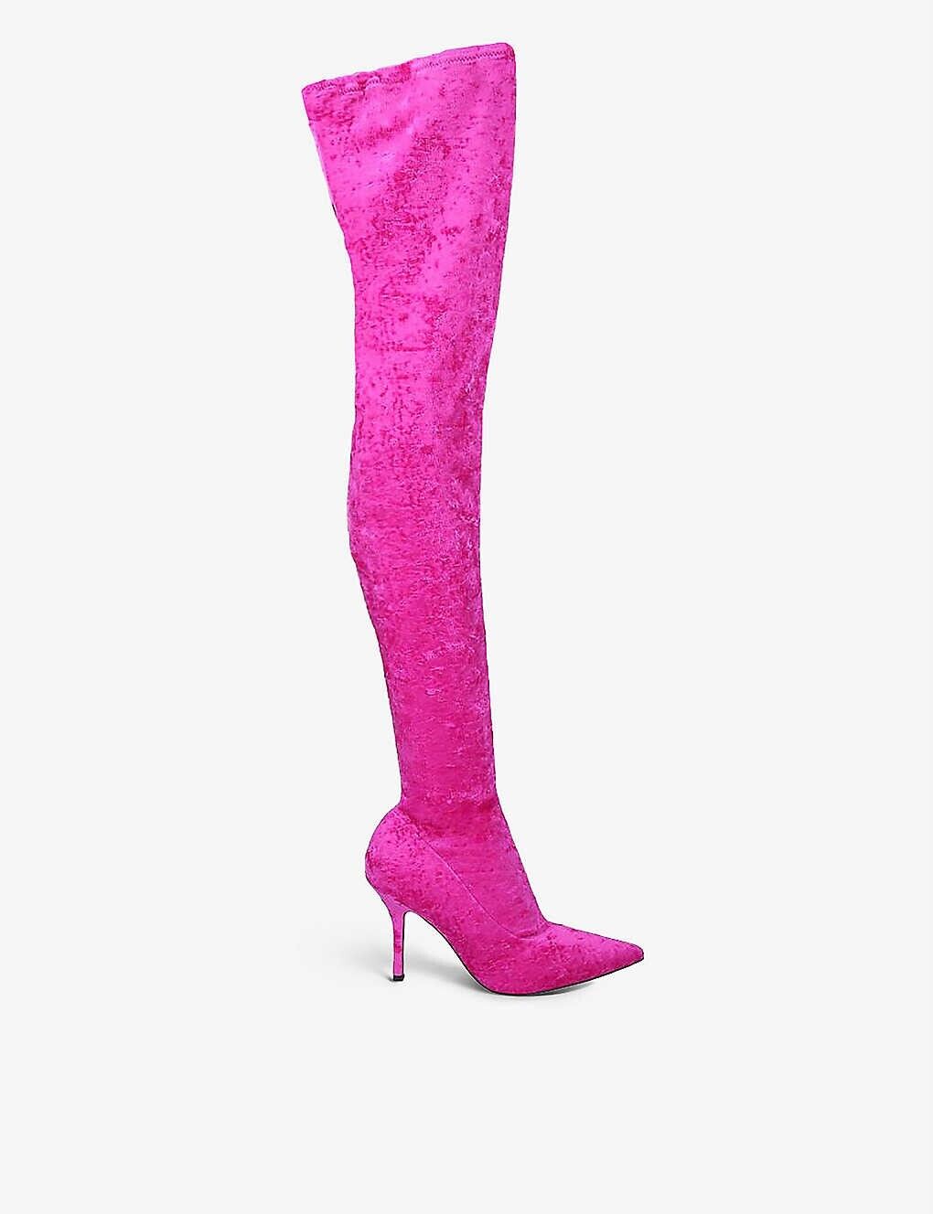 PARIS TEXAS Hot Fuchsia Pink Mama Velvet Knee High Boots - House Of Huntington