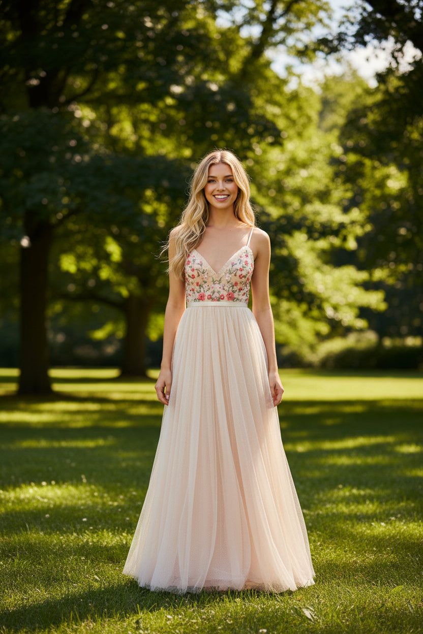 Needle & Thread Floral Embroidered Tulle Midi Dress