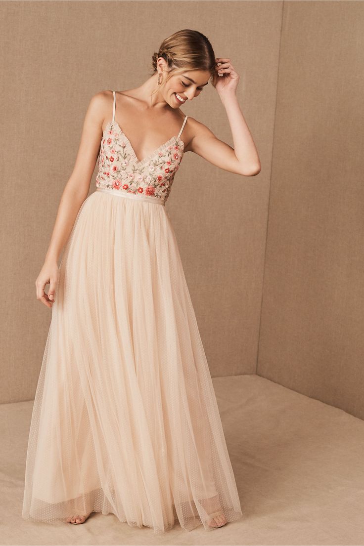 Needle & Thread Floral Embroidered Tulle Midi Dress
