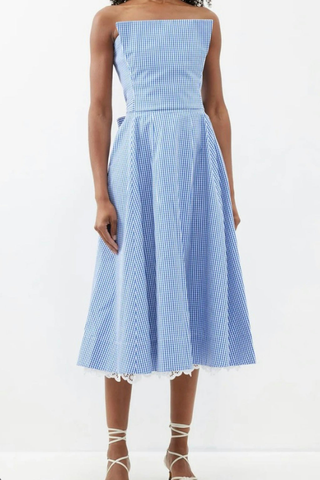 The Vampire's Wife The Good Witch Blue Gingham Flared Strapless Midi Dress - House Of Huntington