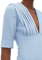 EMILIA WICKSTEAD Bella Pleated Bodice Powder Blue V-Neck Jumpsuit - House Of Huntington