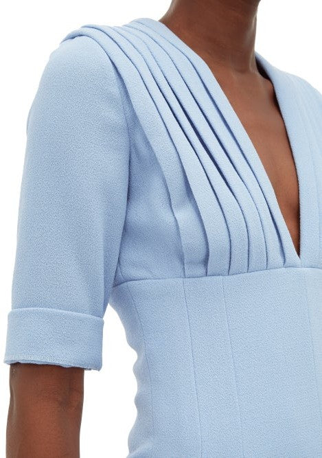 EMILIA WICKSTEAD Bella Pleated Bodice Powder Blue V-Neck Jumpsuit - House Of Huntington