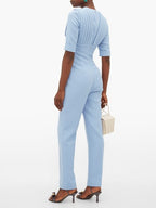 EMILIA WICKSTEAD Bella Pleated Bodice Powder Blue V-Neck Jumpsuit - House Of Huntington