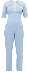 EMILIA WICKSTEAD Bella Pleated Bodice Powder Blue V-Neck Jumpsuit - House Of Huntington