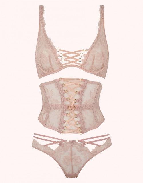 AGENT PROVOCATEUR Pink Essie Corset Satin Lace Detail Bra - House Of Huntington