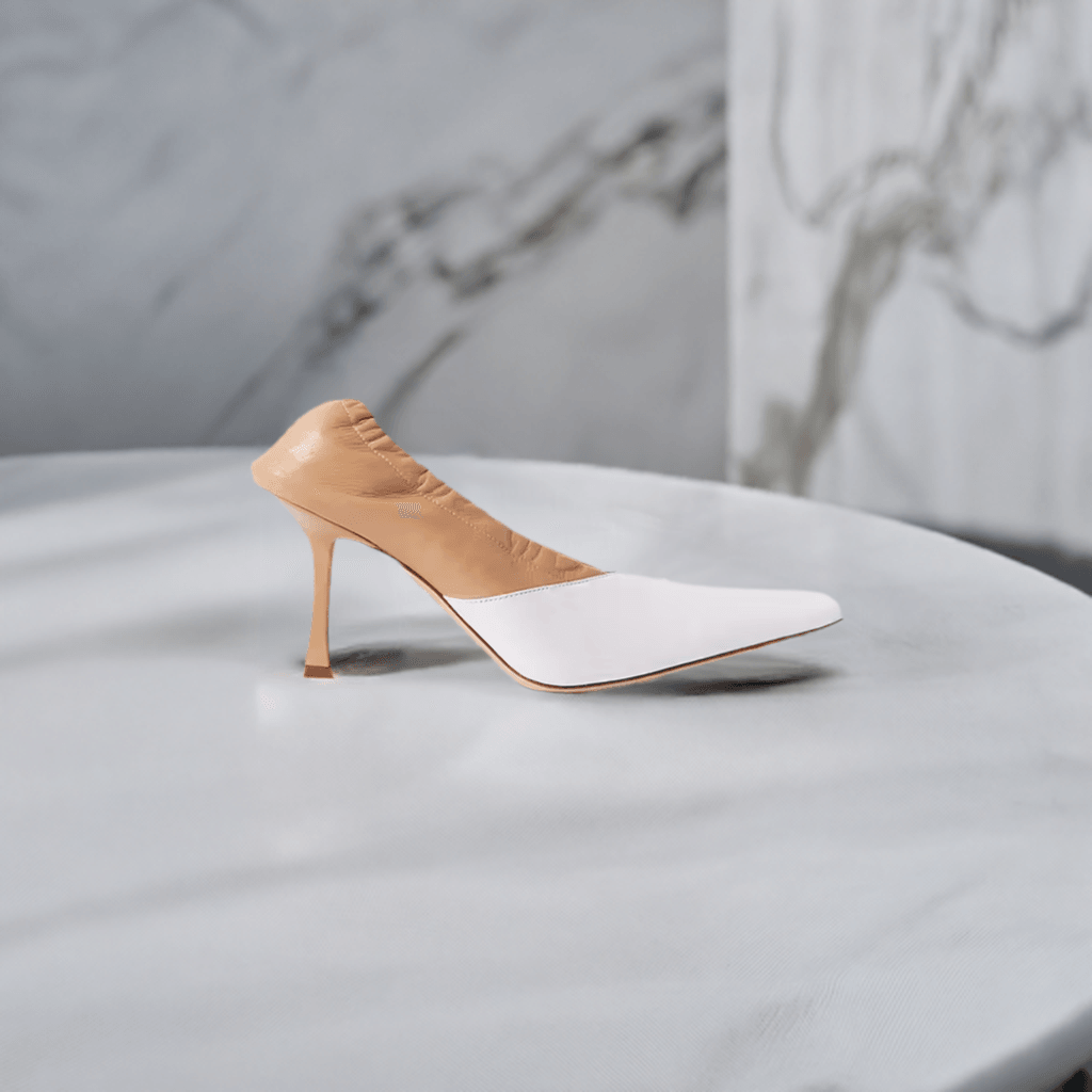 A.W.A.K.E. Mode Awake Gertrud Two-Tone White Beige High Heel Pumps - House Of Huntington