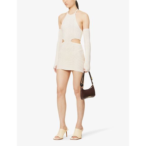 SAN SLOANE Maele Nude Cut-Out Knit Halterneck Mini Dress - House Of Huntington