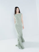 RAEY Cowl-Back Silk Seam Detail Pistachio Green Crepe De Chine Maxi Dress - House Of Huntington