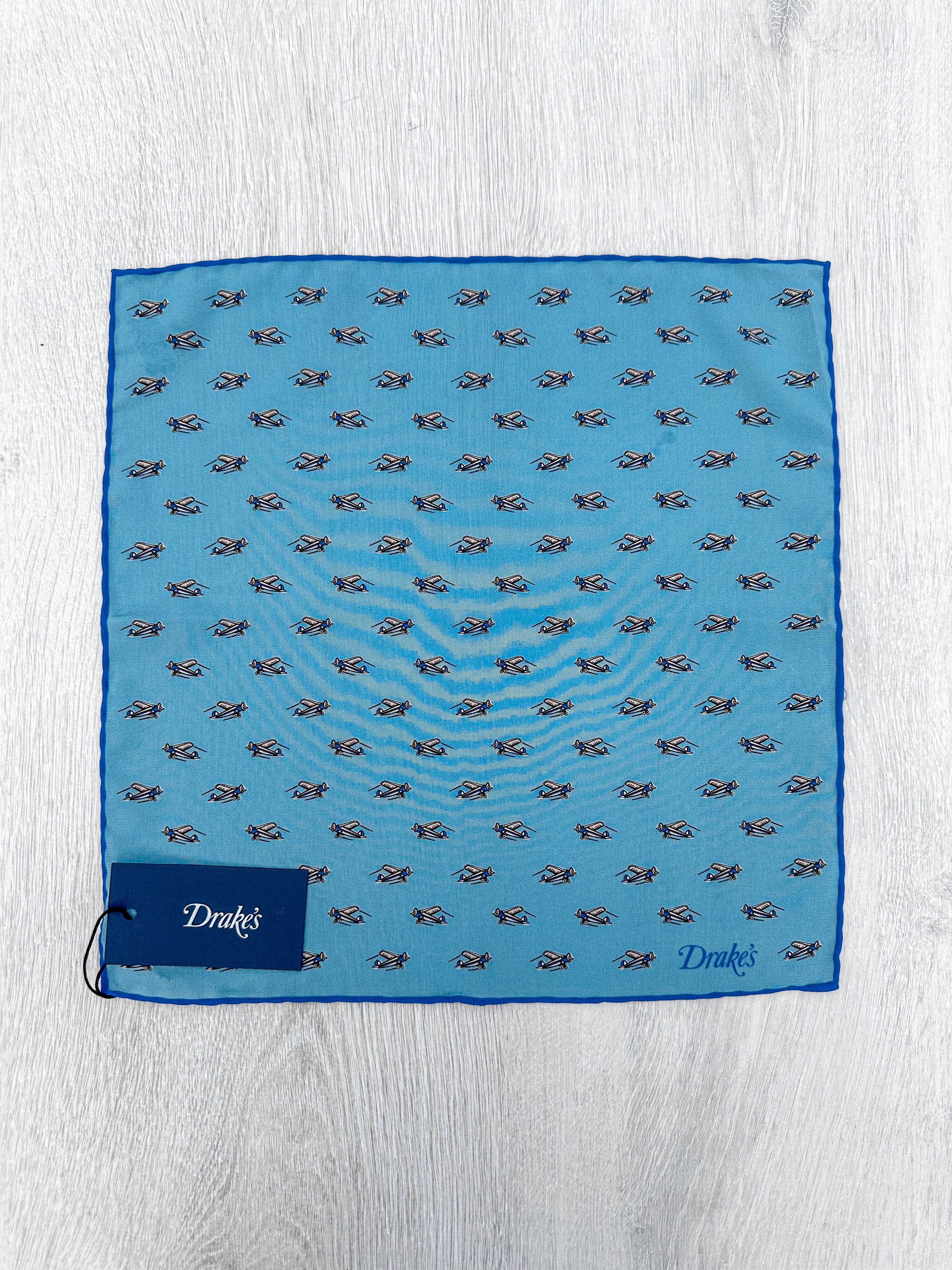 Drake's Light Blue Airplane Pocket Square - House Of Huntington