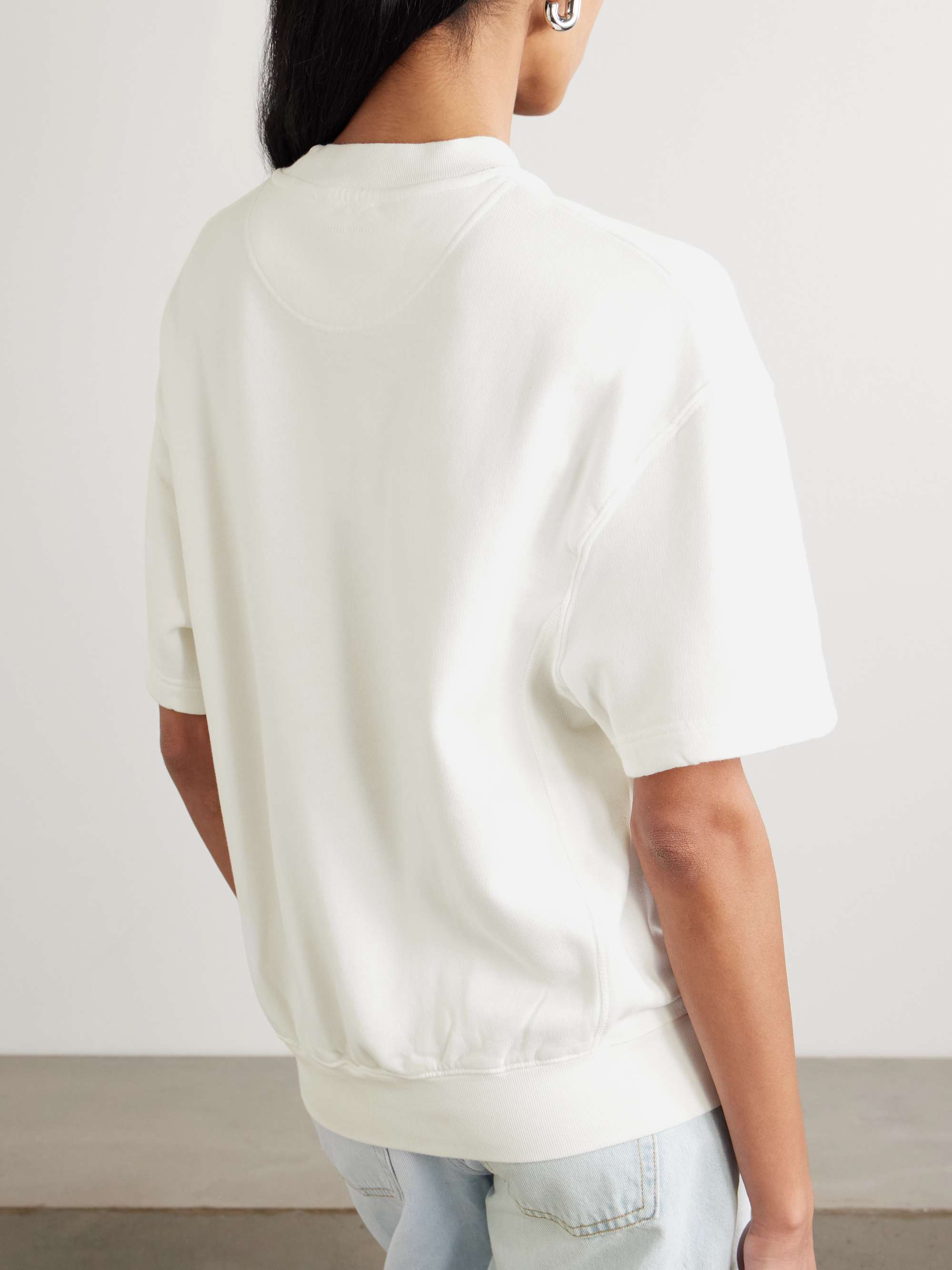 Anine Bing Jay Printed Cotton Short Sleeve Sweatshirt