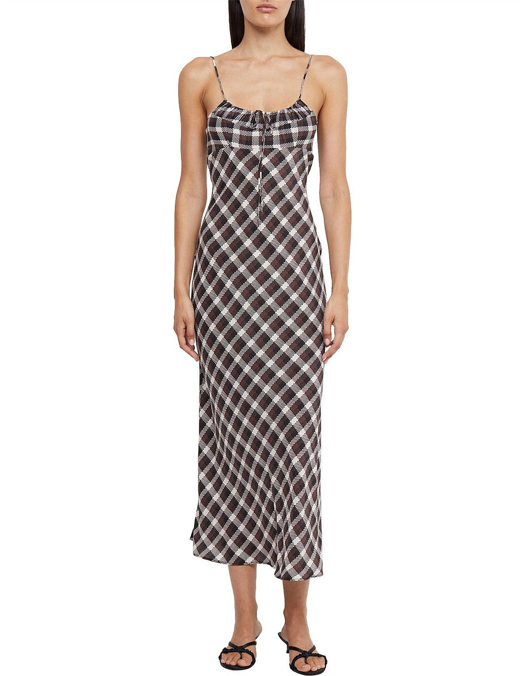 Bec + Bridge Chiara Tie Basket Weave Check Midi Dress