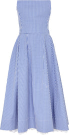 The Vampire's Wife The Good Witch Blue Gingham Flared Strapless Midi Dress - House Of Huntington
