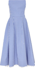 The Vampire's Wife The Good Witch Blue Gingham Flared Strapless Midi Dress - House Of Huntington