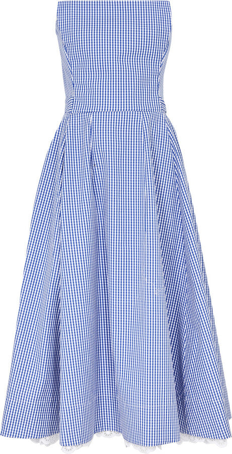 The Vampire's Wife The Good Witch Blue Gingham Flared Strapless Midi Dress - House Of Huntington