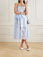 Self-Portrait Light Blue Organza Guipure Lace Midi Dress