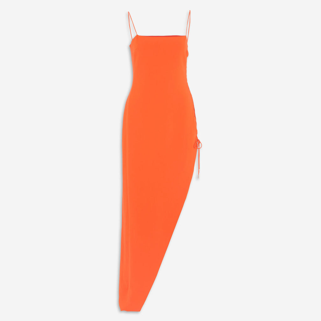 David Koma Orange Lace-up Side-slit Crepe Gown - House Of Huntington