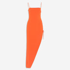 David Koma Orange Lace-up Side-slit Crepe Gown - House Of Huntington