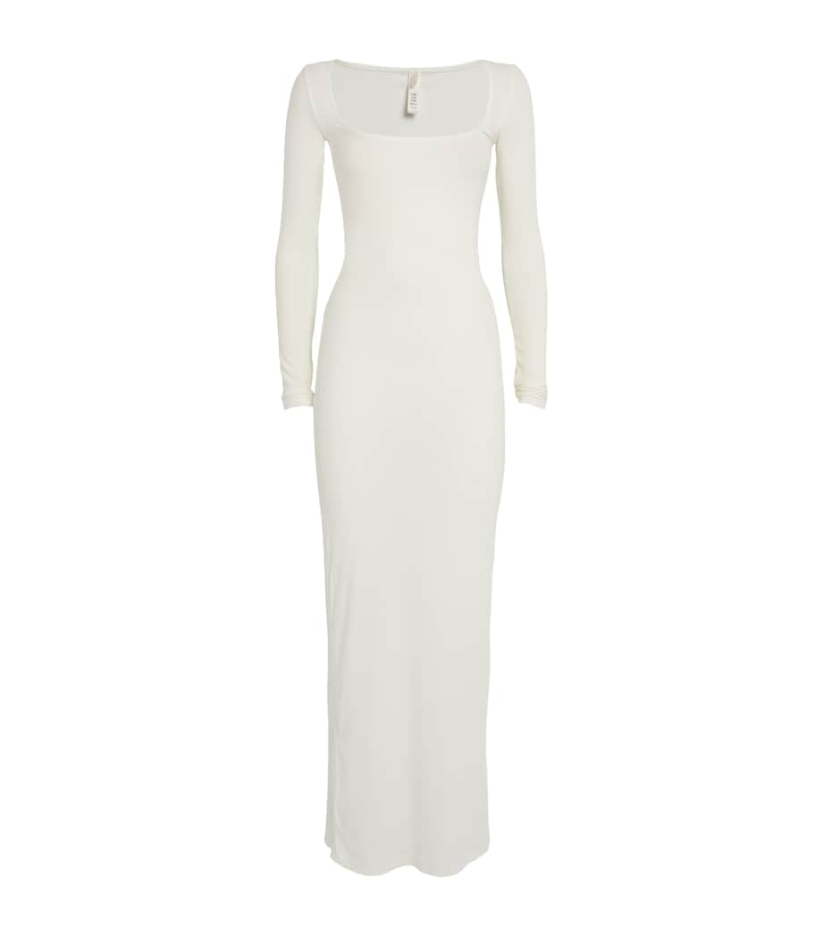 Skims White Soft Lounge Ribbed Square Neck Maxi Dress