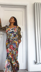 Rixo London Madonna Silk Floral Chain Mixed Satin Wrap Dress - House Of Huntington