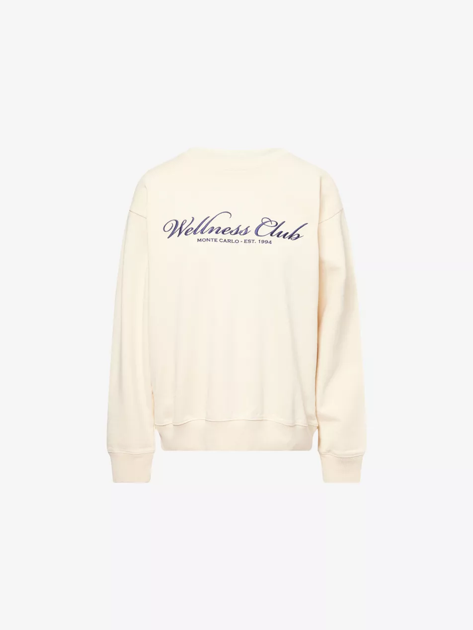 Sporty & Rich Wellness Club Embroidered Crewneck Cream Cotton Sweatshirt