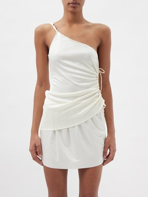 LUDOVIC DE DAINT SERNIN White Asymmetric Lace-Up Side Silk-Jersey Top - House Of Huntington