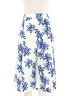 Nina Ricci Blue Floral Print Long Culottes Shorts
