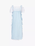 Sleeper Greta Gingham Blue White Pattern Linen Midi Dress