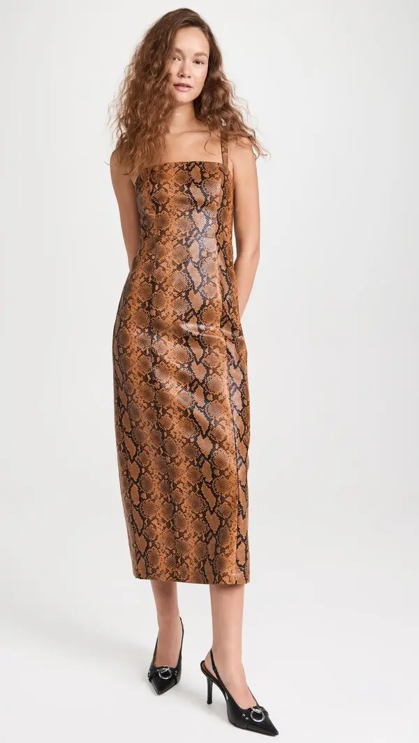 Kitri Ursula Snakeskin Brown Vinyl Midi Dress