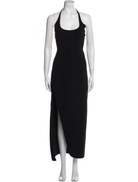 THE ATTICO Black Chain Detail Halterneck High Cut Slit Leg Corinne Dress - House Of Huntington