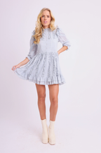 Amy Jane London Blue Annie Ruffle Pleat Detail Puff Sleeve Mini Dress - House Of Huntington