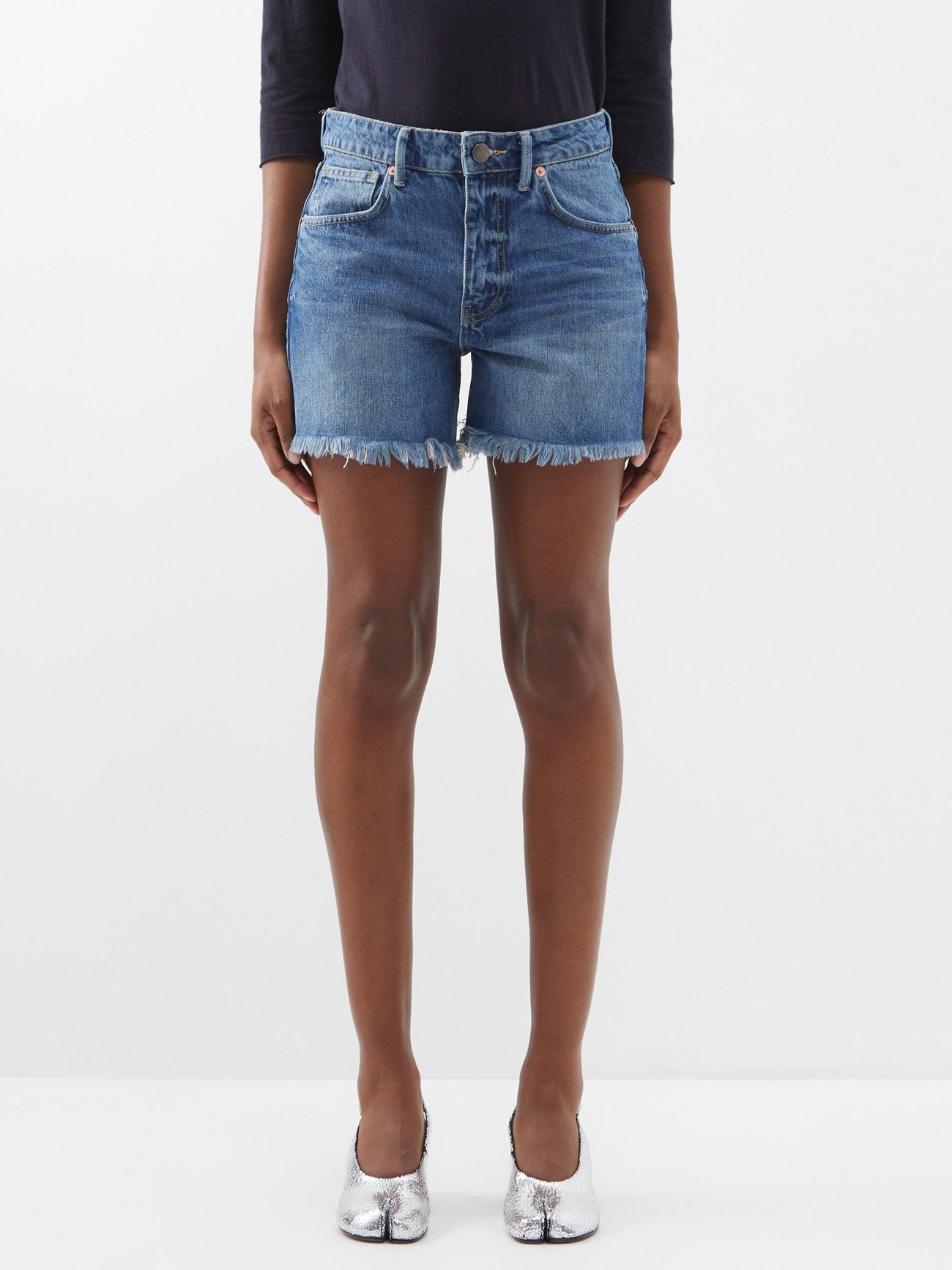 Raey Comet Mid-Rise Long Organic Cotton Denim Shorts - House Of Huntington
