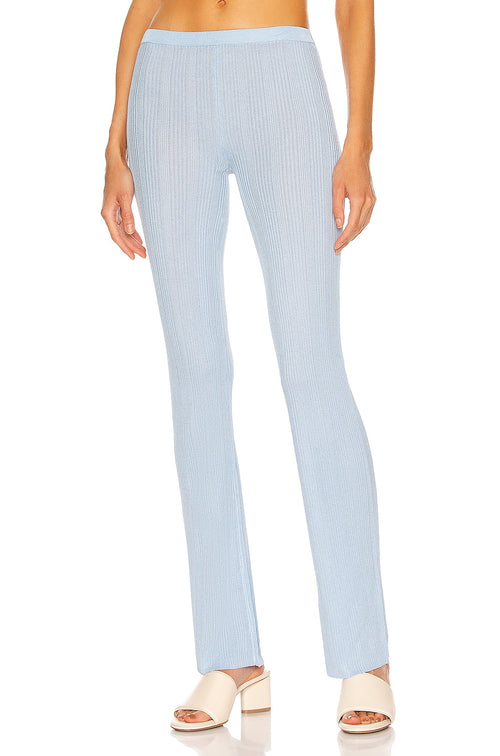 AYA MUSE Blue Ribbed Malachite Flared Pants Trousers - House Of Huntington