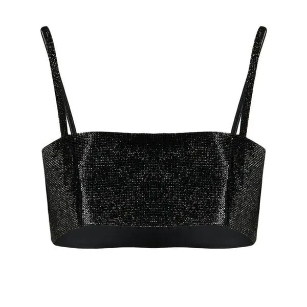 Nuè Studio Black Rhinestone Embellished Crop Top