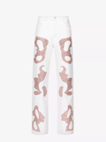 GERMANIER Patch Stone Embellished Straight-Leg Mid-Rise Upcycled-Denim Jeans - House Of Huntington
