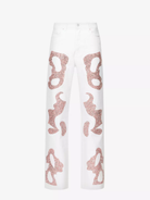 GERMANIER Patch Stone Embellished Straight-Leg Mid-Rise Upcycled-Denim Jeans - House Of Huntington