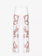GERMANIER Patch Stone Embellished Straight-Leg Mid-Rise Upcycled-Denim Jeans - House Of Huntington