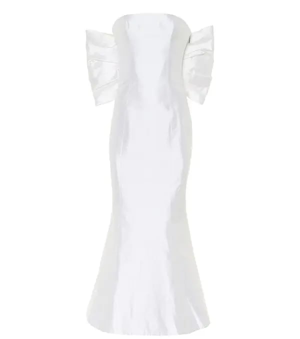 Rasario Bridal White Large Bow Back Strapless Wedding Dress