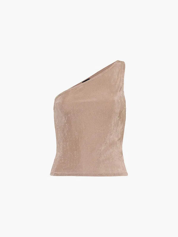 Reformation x Laura Harrier Taupe Maddie Knit One Shoulder Top